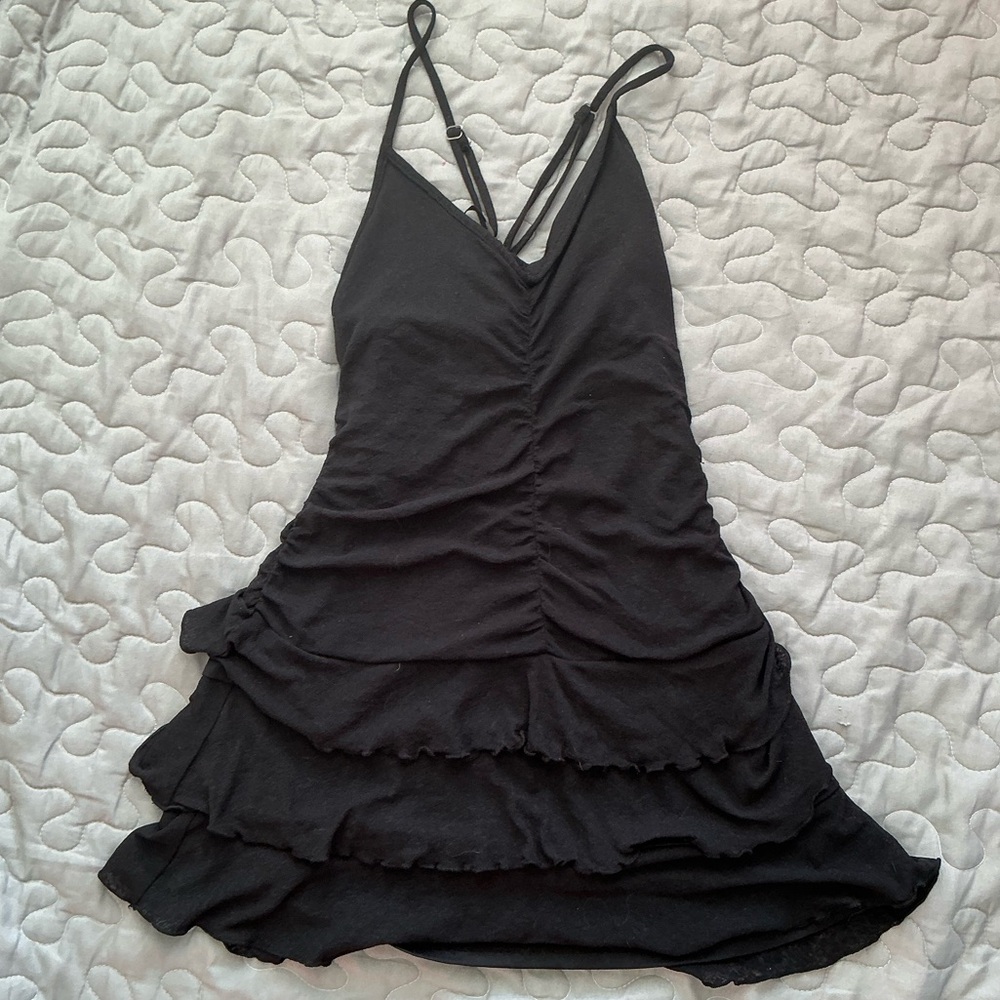 Wild Fable Black Ruched Ruffle Mini Dress Strappy Y2K Boho Size M